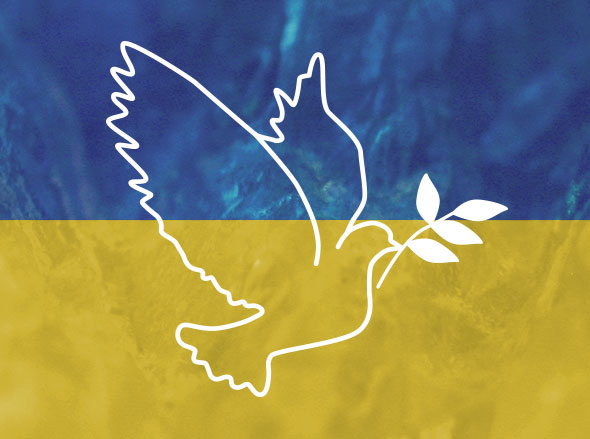 Flaggenfarben der Ukraine mit weißem Symbol Friedenstaube